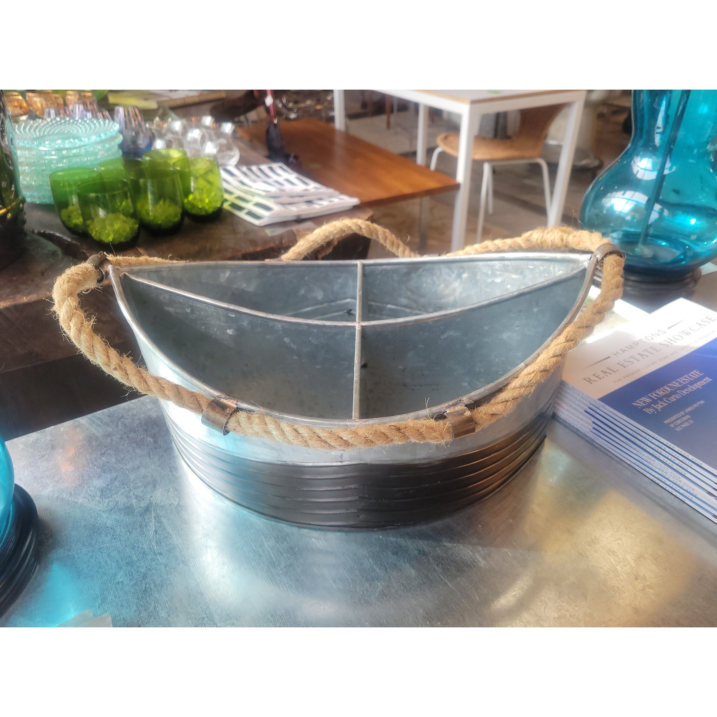 Metal Boat Bucket w/ Rope Handles