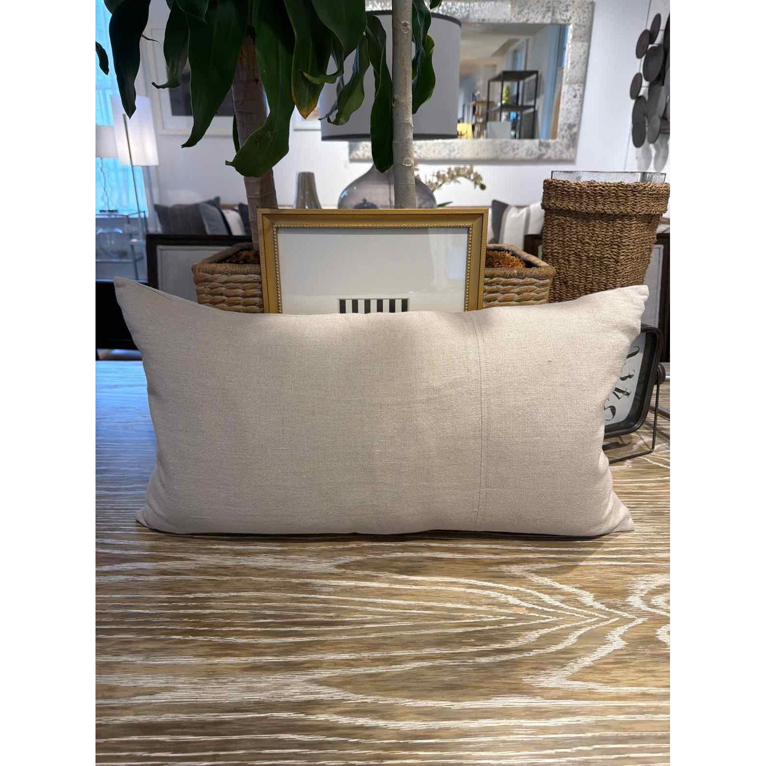 Custom Belgian Linen Lumbar Pillow w/ Down Insert 25"L x 5"D x 13"H - colletteconsignment.com