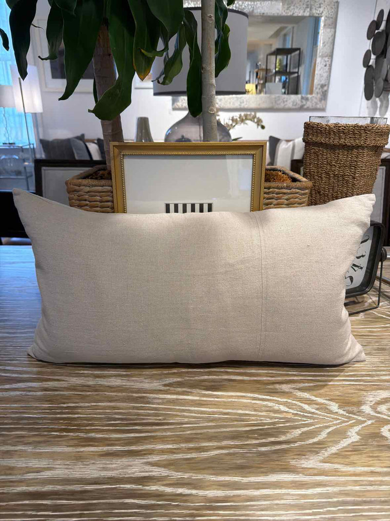 Custom Belgian Linen Lumbar Pillow w/ Down Insert 25"L x 5"D x 13"H - colletteconsignment.com