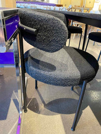 SET of 6 Black Boucle Chairs w/ Metal Legs