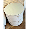 PAIR of GIO III Round White Snakeskin Bedside Tables w/ Milk Glass Top by Artefa