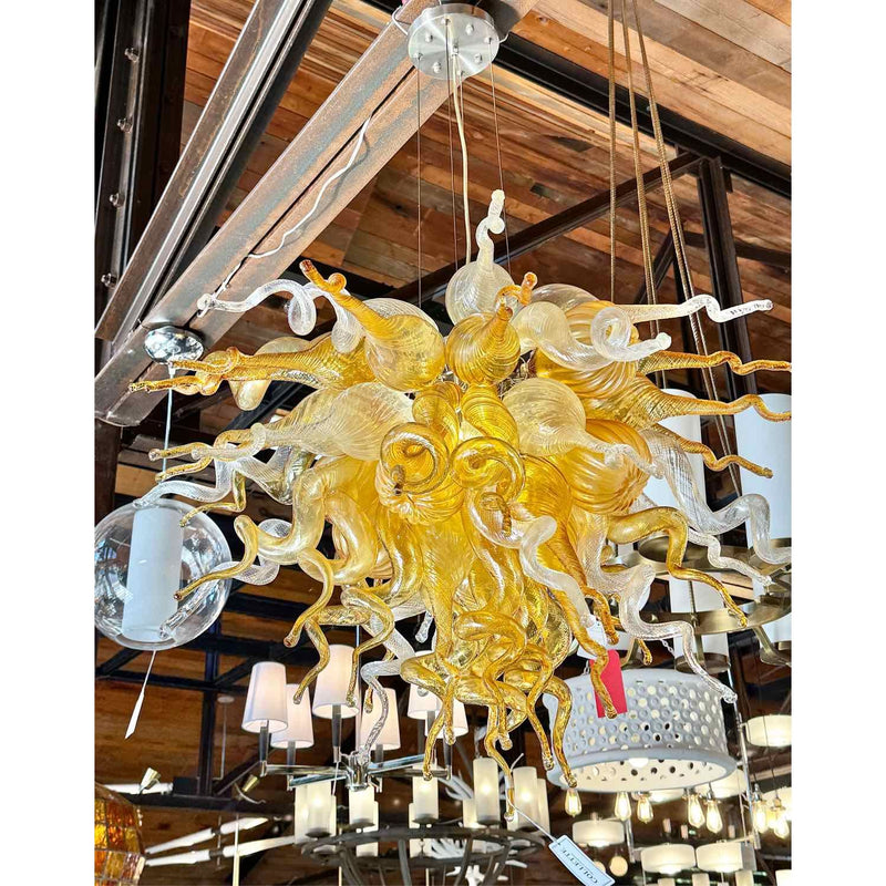 Chihuly Style Orange Murano Blown Glass Pendant Light