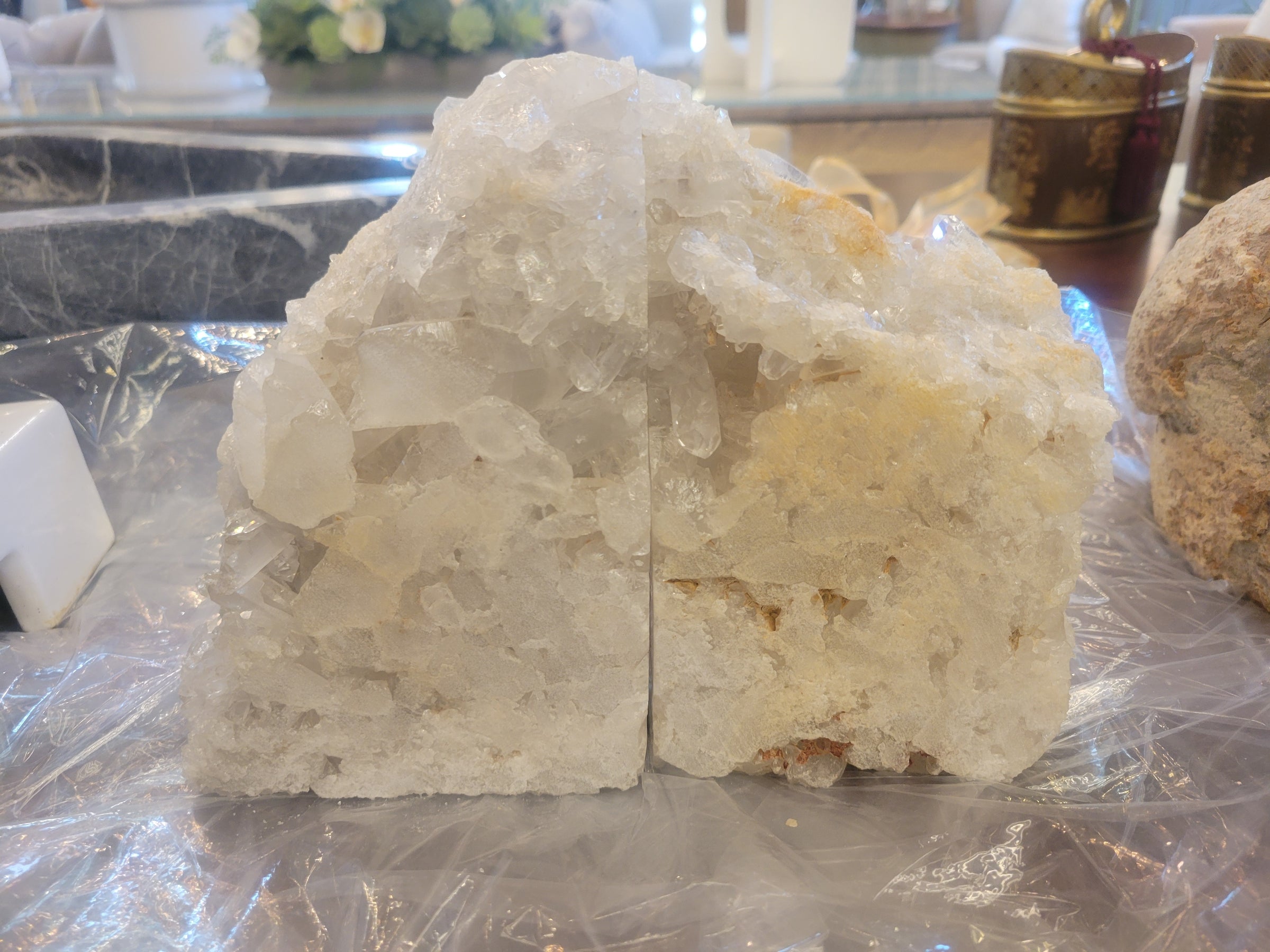 Pair of Clear Quartz Cluster Bookends