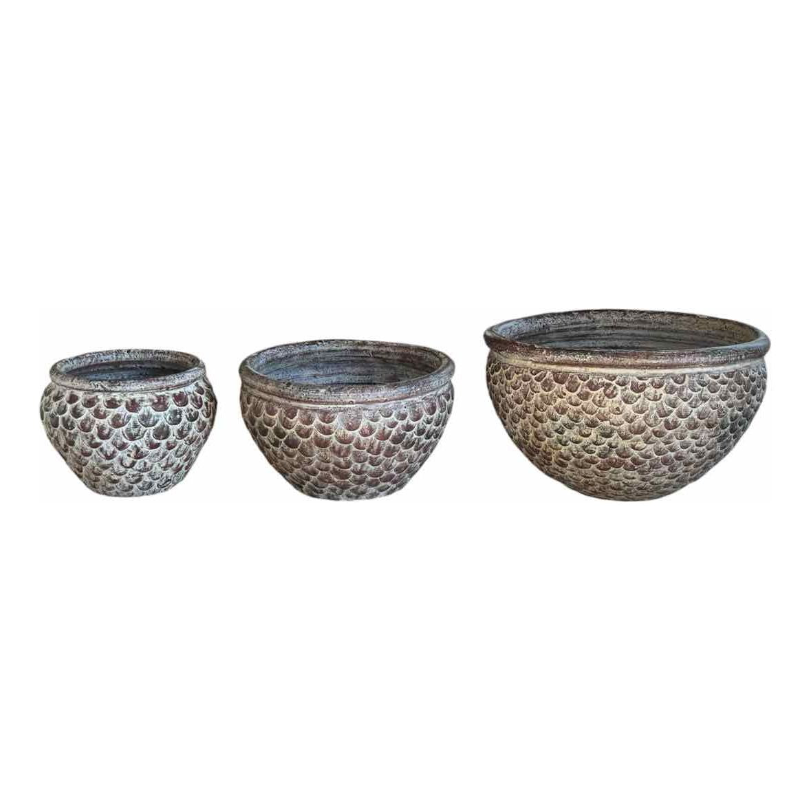 Set of Three Brown Clay Pots