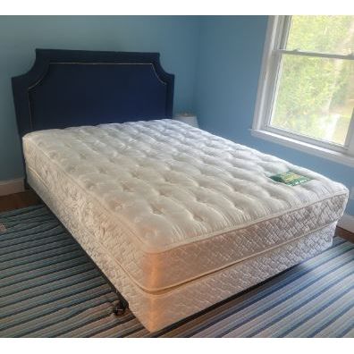 Queen-Sized Navy Upholstered Headboard w/ Metal Bed Frame