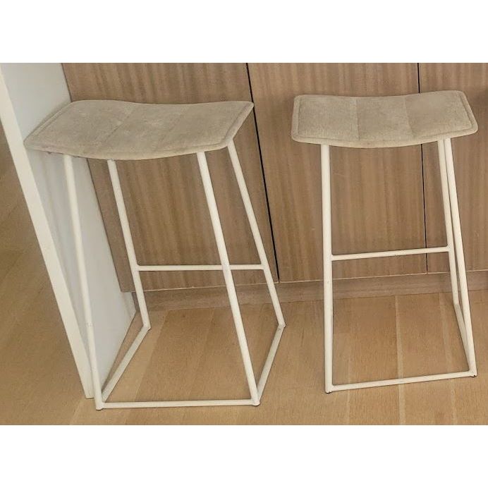 PAIR of White Metal Counter Stools w/ Gray Seats