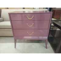 PAIR of MCM Purple Lacquered Teak 3-Drawer Chests w/ Brass Pulls by Chelsea