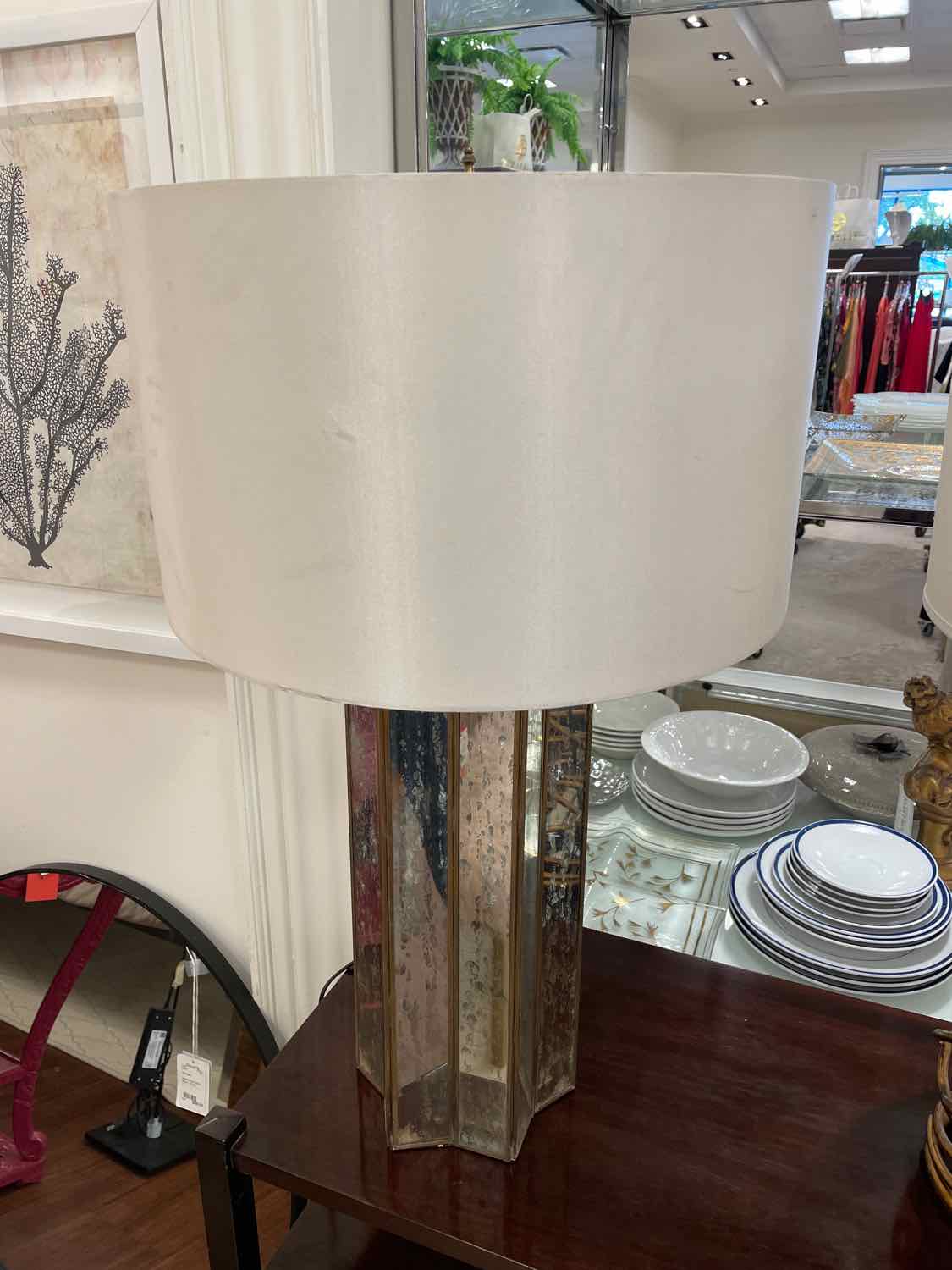 Mercury Glass Star Table Lamp w/ White Shade by Regina Andrew (AS IS)