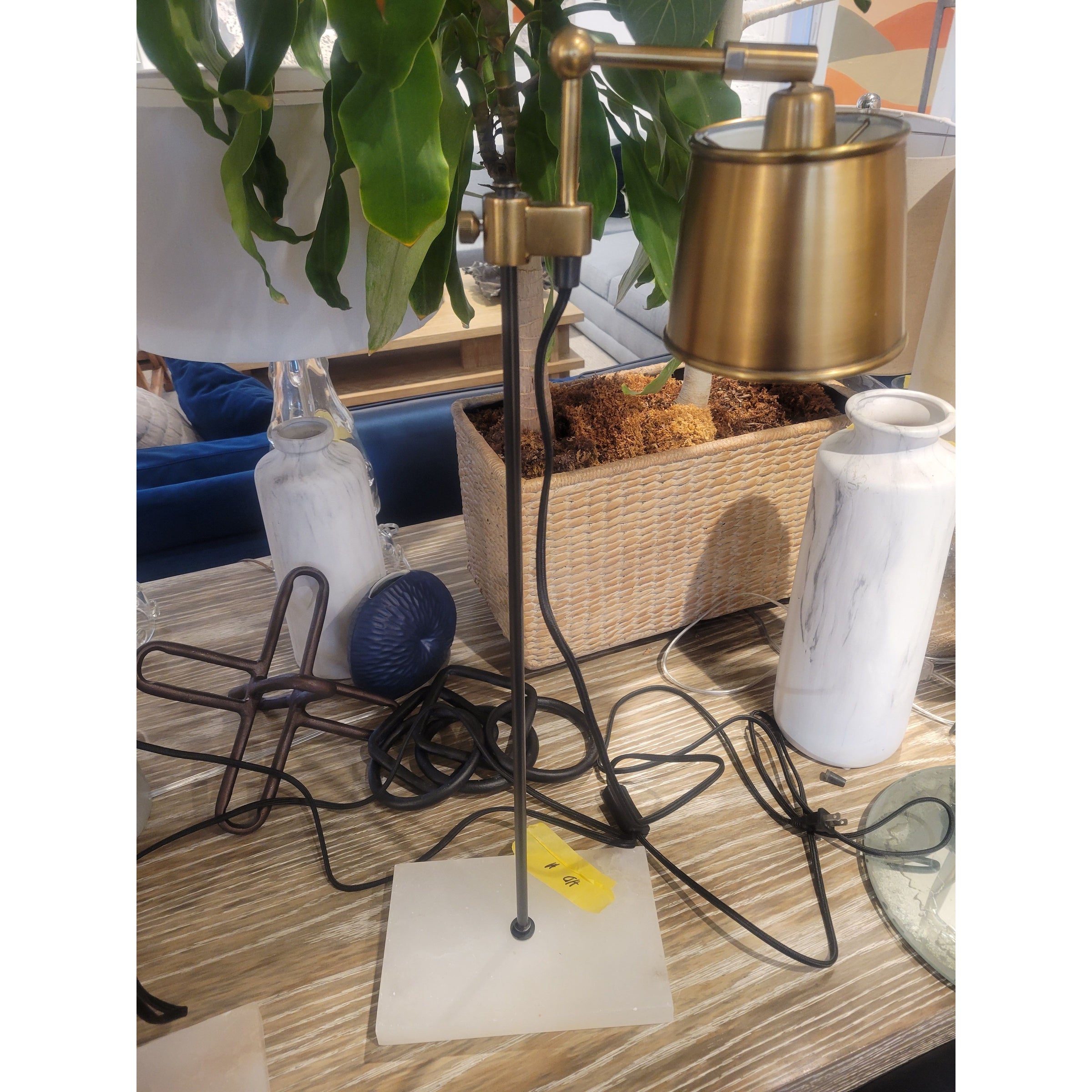 PAIR of Alabaster & Brass Lab Lights by Karakter x Anatomy Design - colletteconsignment.com