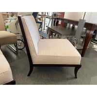 PAIR of Beige Upholstered Castel Slipper Chairs on Walnut Bases by Baker (AS IS)