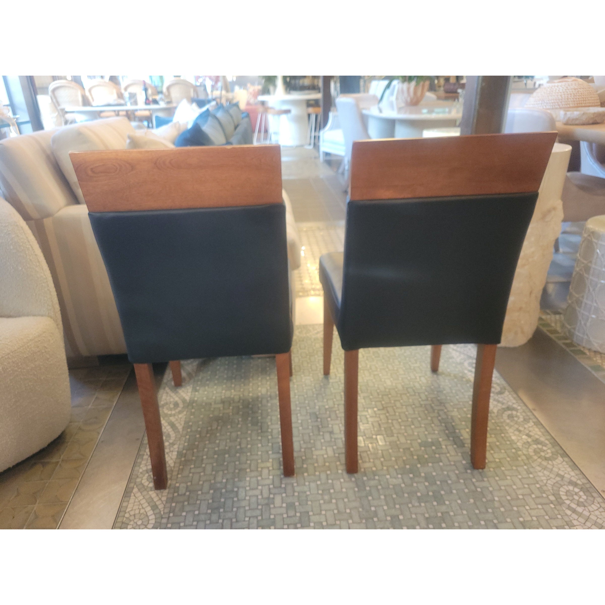 SET of 8 Custom Cherry Wood & Leather Dining Side Chairs by Dinec