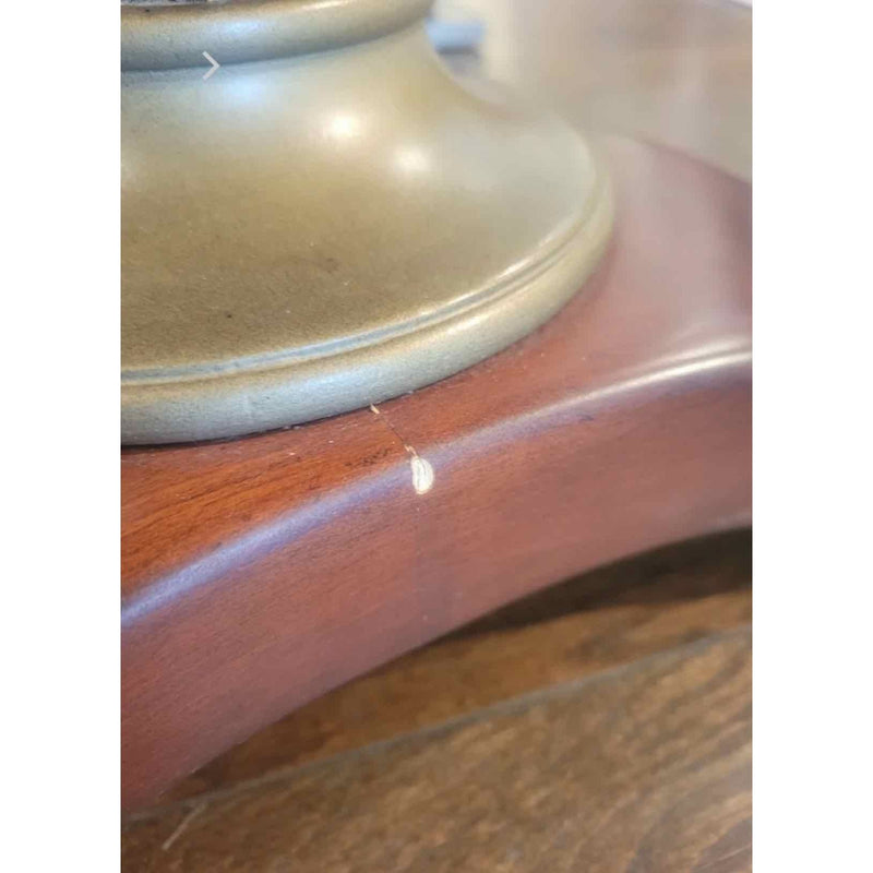 2-ft Round Jasper Marble Top & Dark Brass Entry Table w/ Fluted Mahogany Base