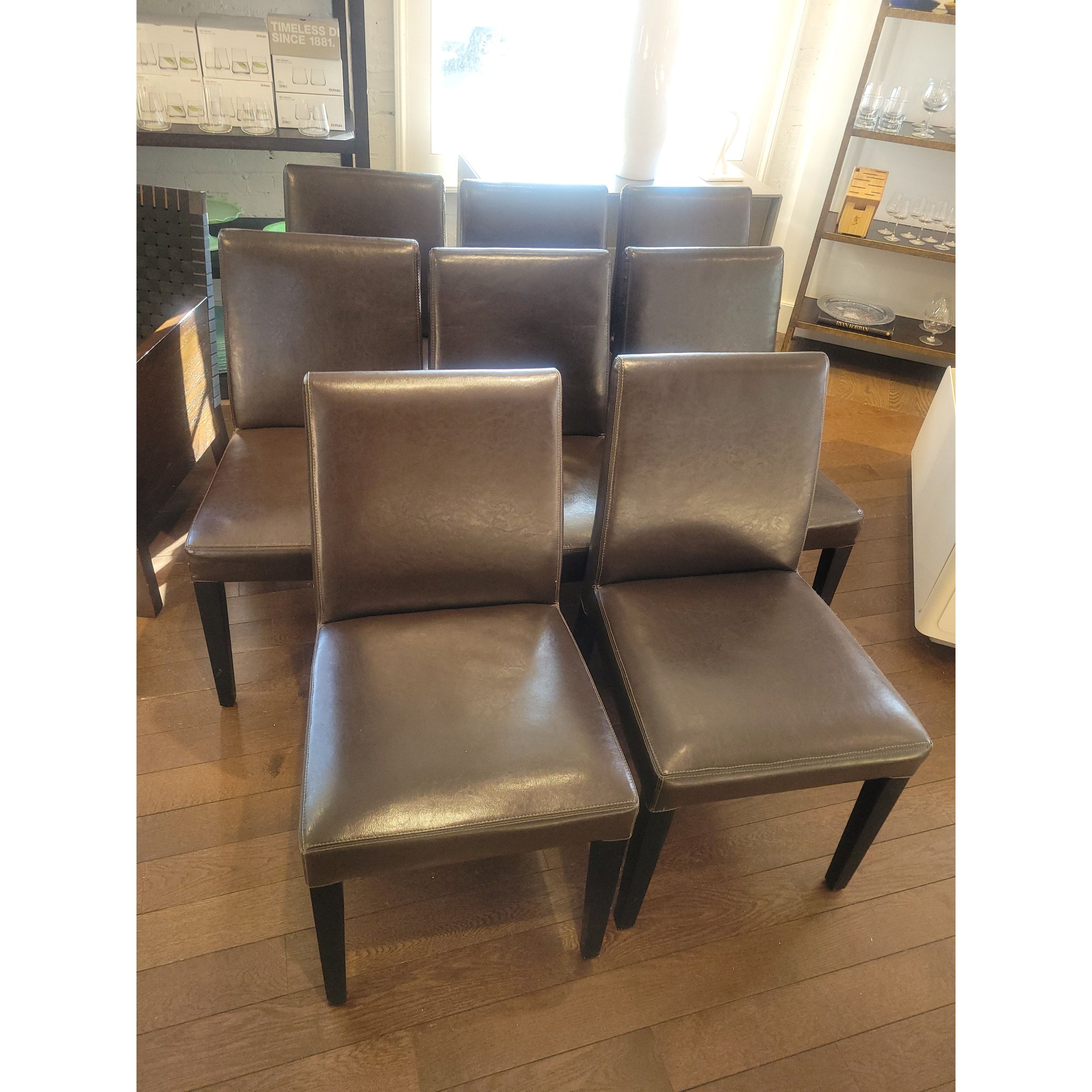SET of 8 Brown Leather Dining Chairs - colletteconsignment.com