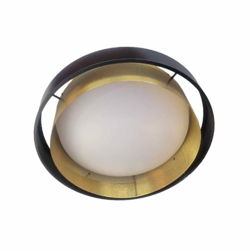 2-Circle Metal Surface Ceiling Light Black & Brass 24"D