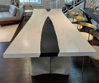 Custom Live Edge Top Table w/ Cow Hide Legs/ Chrome Details, 110"Lx46"Dx31.5"H