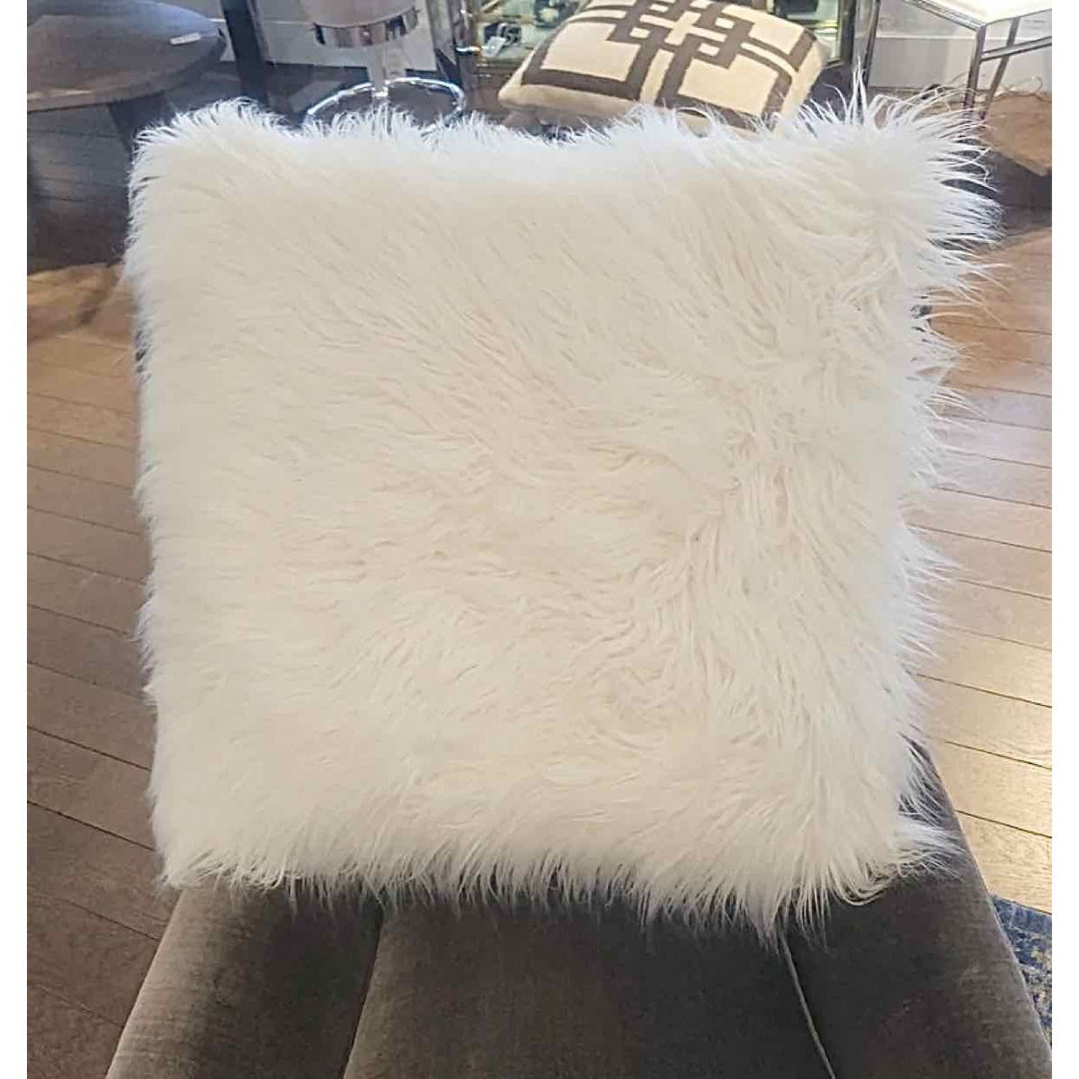 PAIR of White Faux Fur Pillows