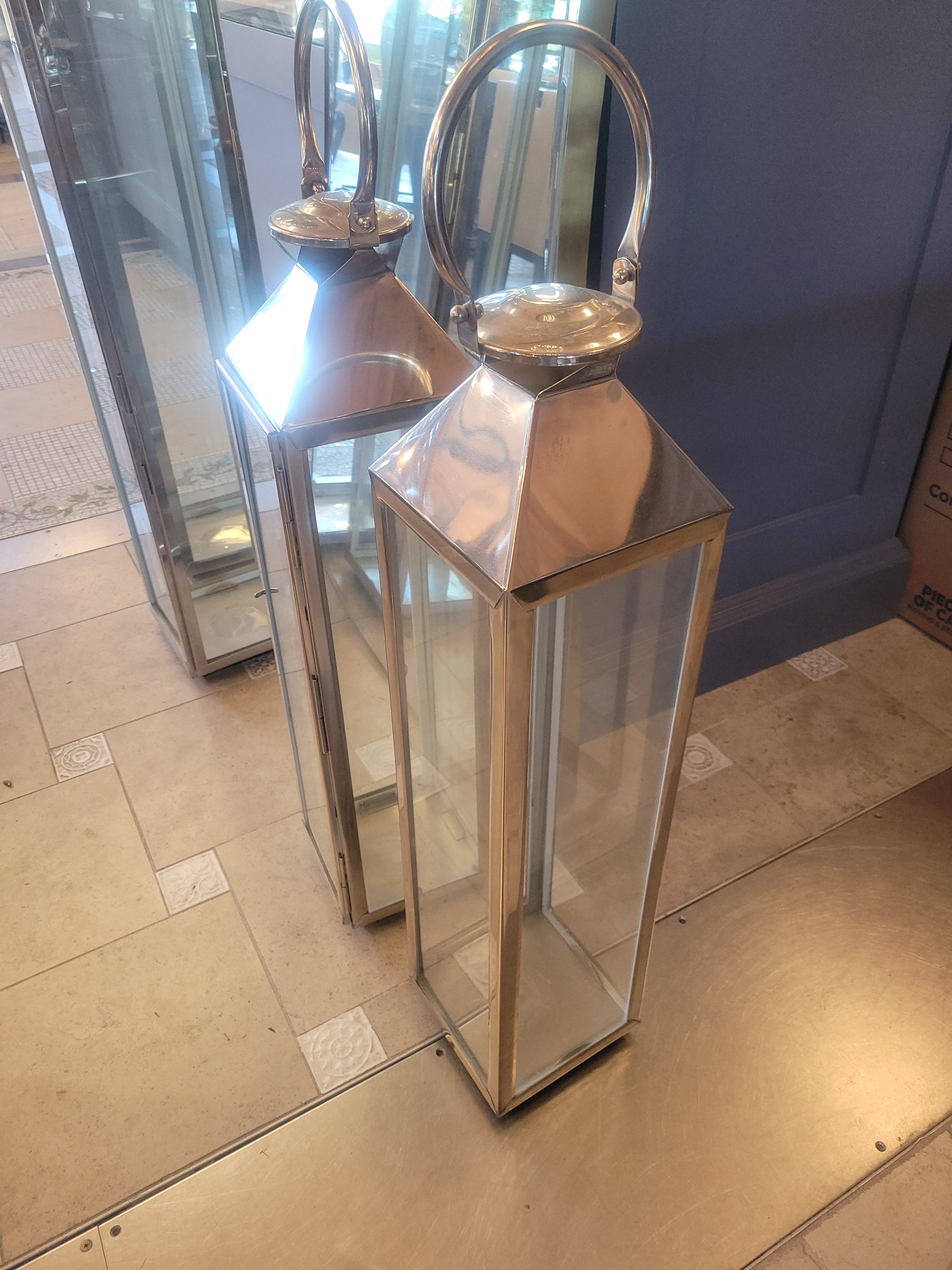 3-ft Polished Steel & Glass Rectangular Lantern