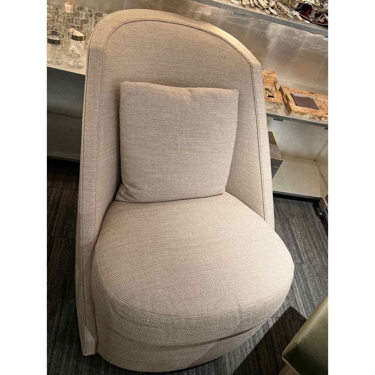 Mattaliano Holland Swivel Armless Silver Linen Weave Fabric Chair