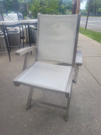 PAIR of Plantation Teak & White Mesh Folding Chairs