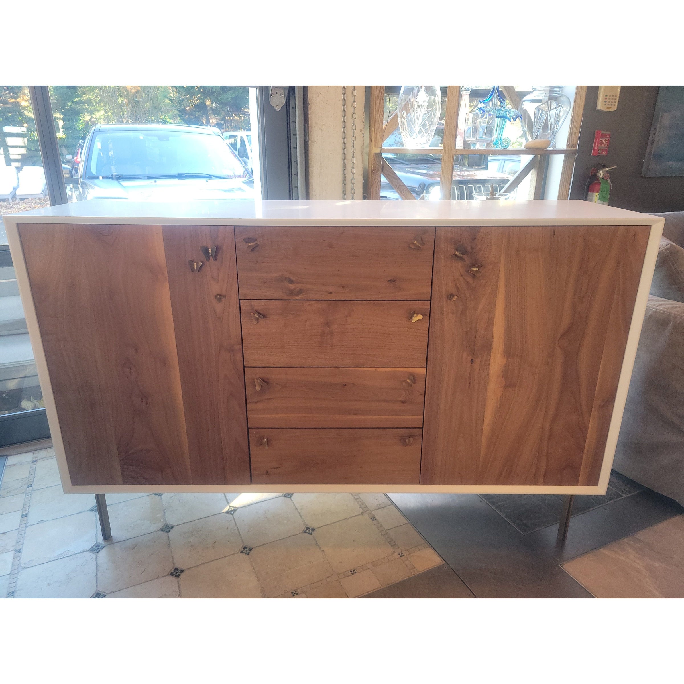 Walnut & Lacquer Mariposa Sideboard w/ Brass Butterflies by Organic Modernism