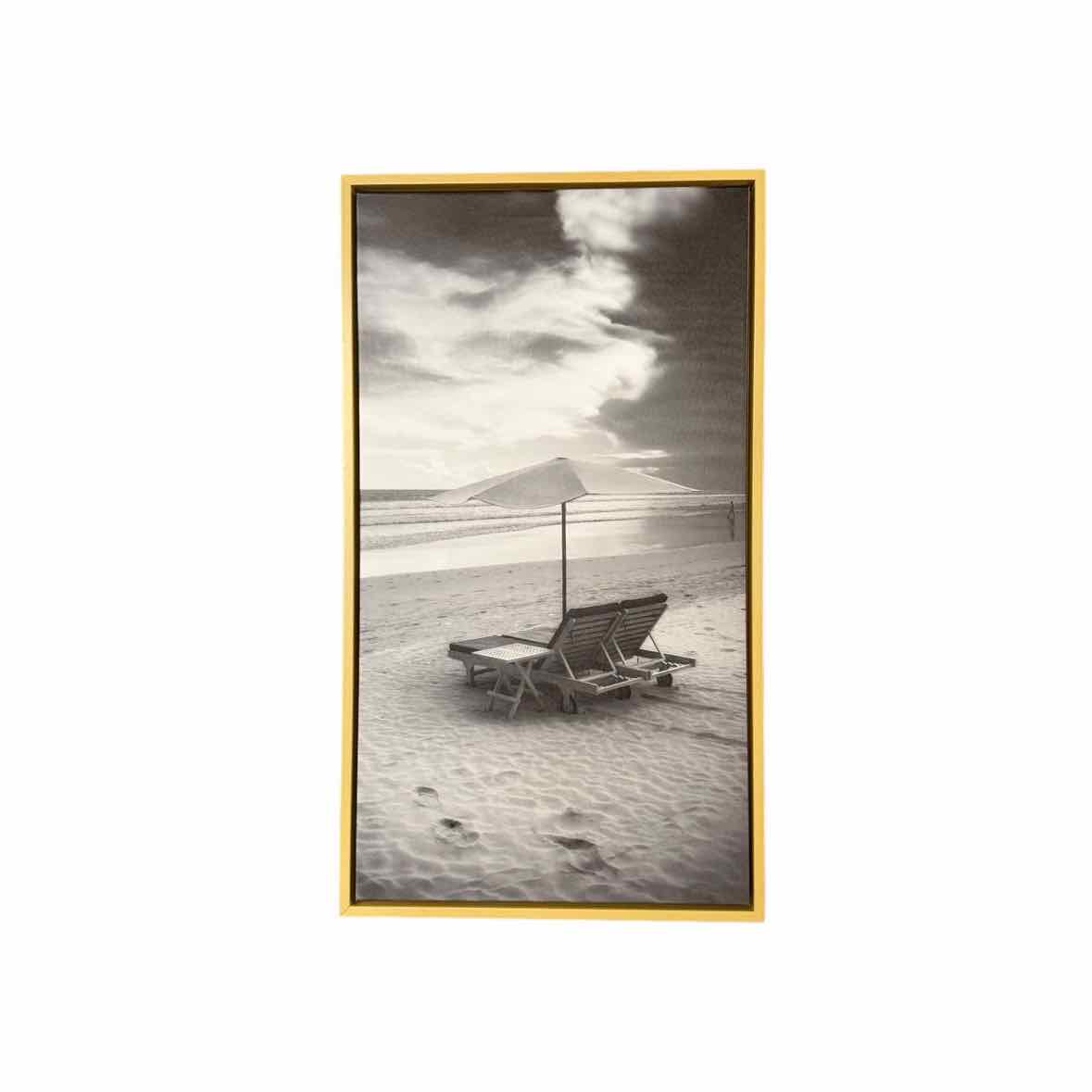 B&W Beach Lounges Photograph on Canvas in Floating Wood Frame