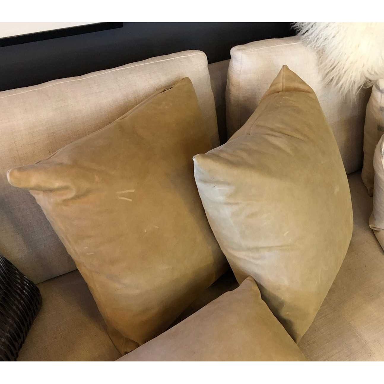 PAIR of Tan Suede Square Pillows - colletteconsignment.com