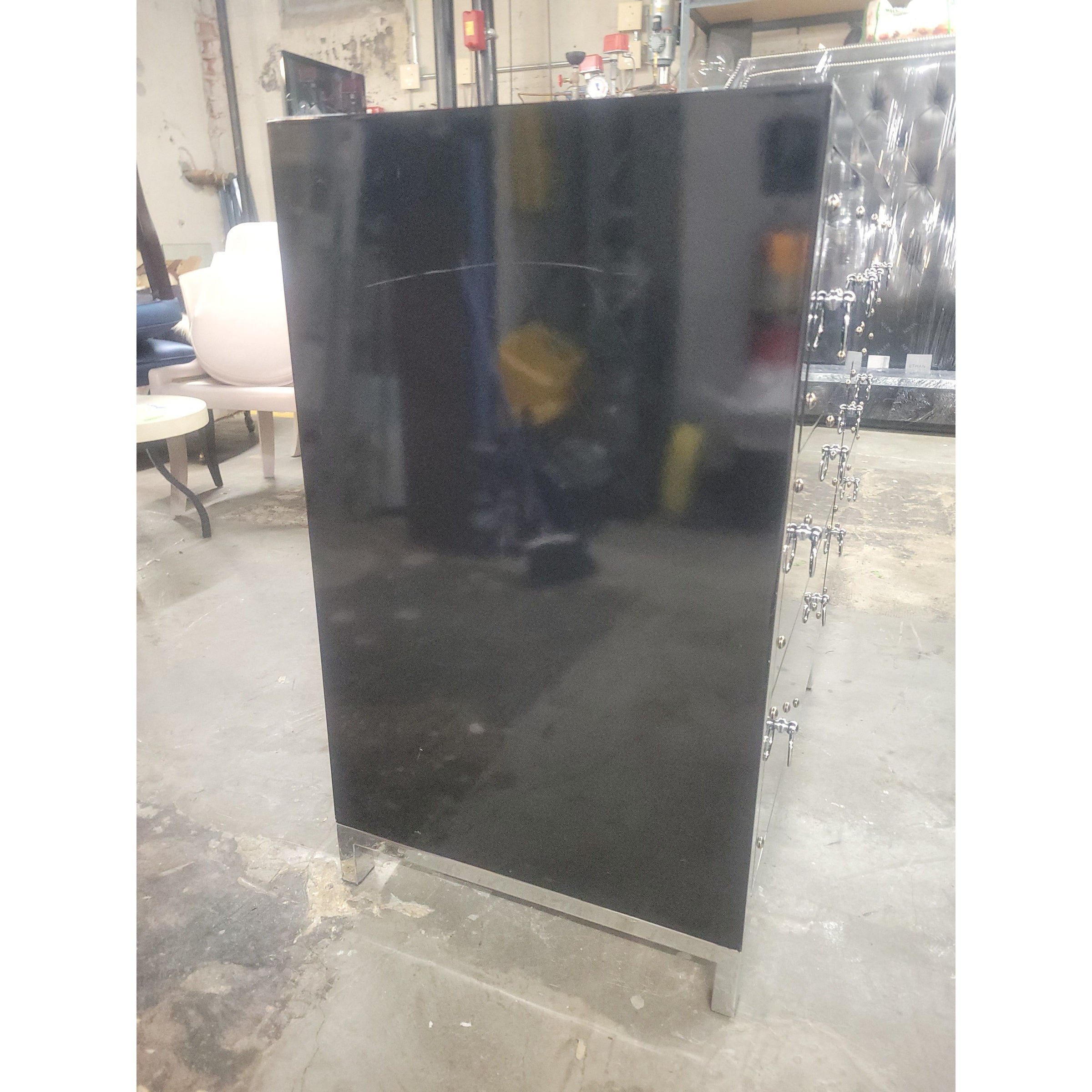 Black Lacquer & Nickel 6-Drawer Dresser w/ Mirror Top by Worlds Away