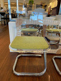 PAIR of Mid-Century Lucite & Chrome Chairs w/ Green Seats by Luigi Bardini