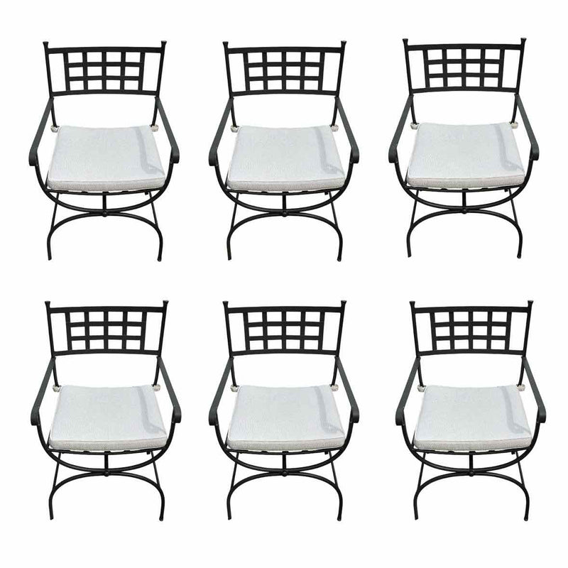 SET of 6 'Felix' Dark Gray Metal Dining Chairs w/ Ivory Cushions by Made Goods