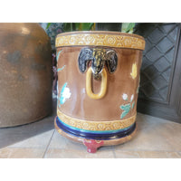 Vintage Ceramic Cache Pot w/ Hummingbird & Elephant Motif - colletteconsignment.com