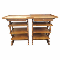 PAIR of Vintage Fruitwood Charles X Style Tables w/ Drawer & Shelves - AS IS