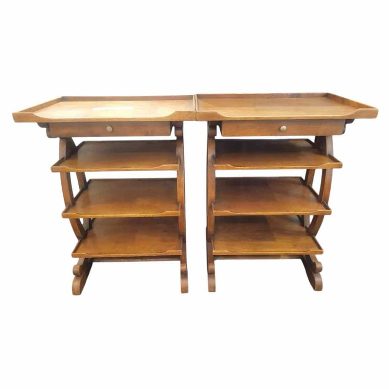 PAIR of Vintage Fruitwood Charles X Style Tables w/ Drawer & Shelves - AS IS