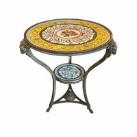 Antique Italian Brass Gueridon Table w/ Painted Cherubs & Goat Head Legs