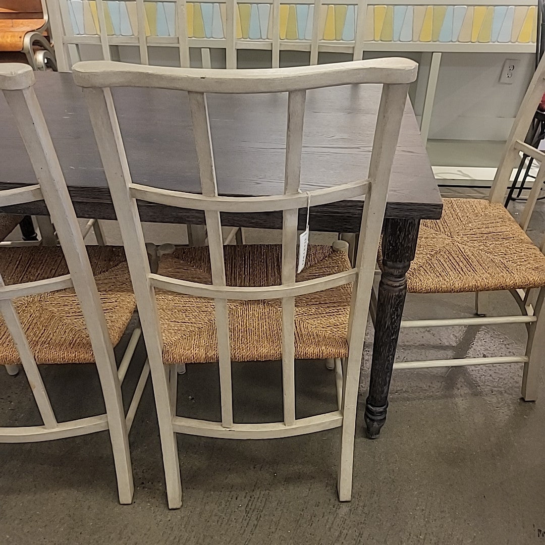 Set of White-Wash Dining Chairs with/ Rush Seat