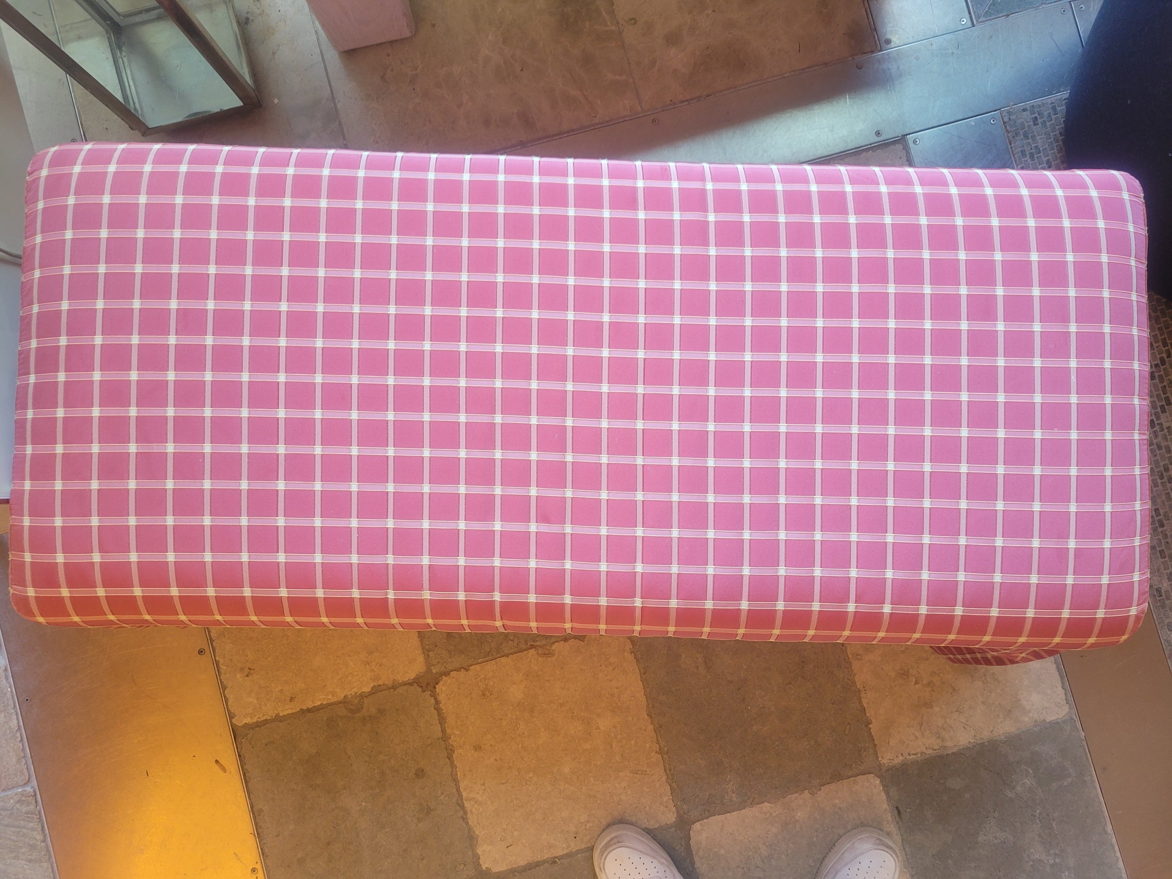 Custom Pink Gingham Silk Skirted Bench