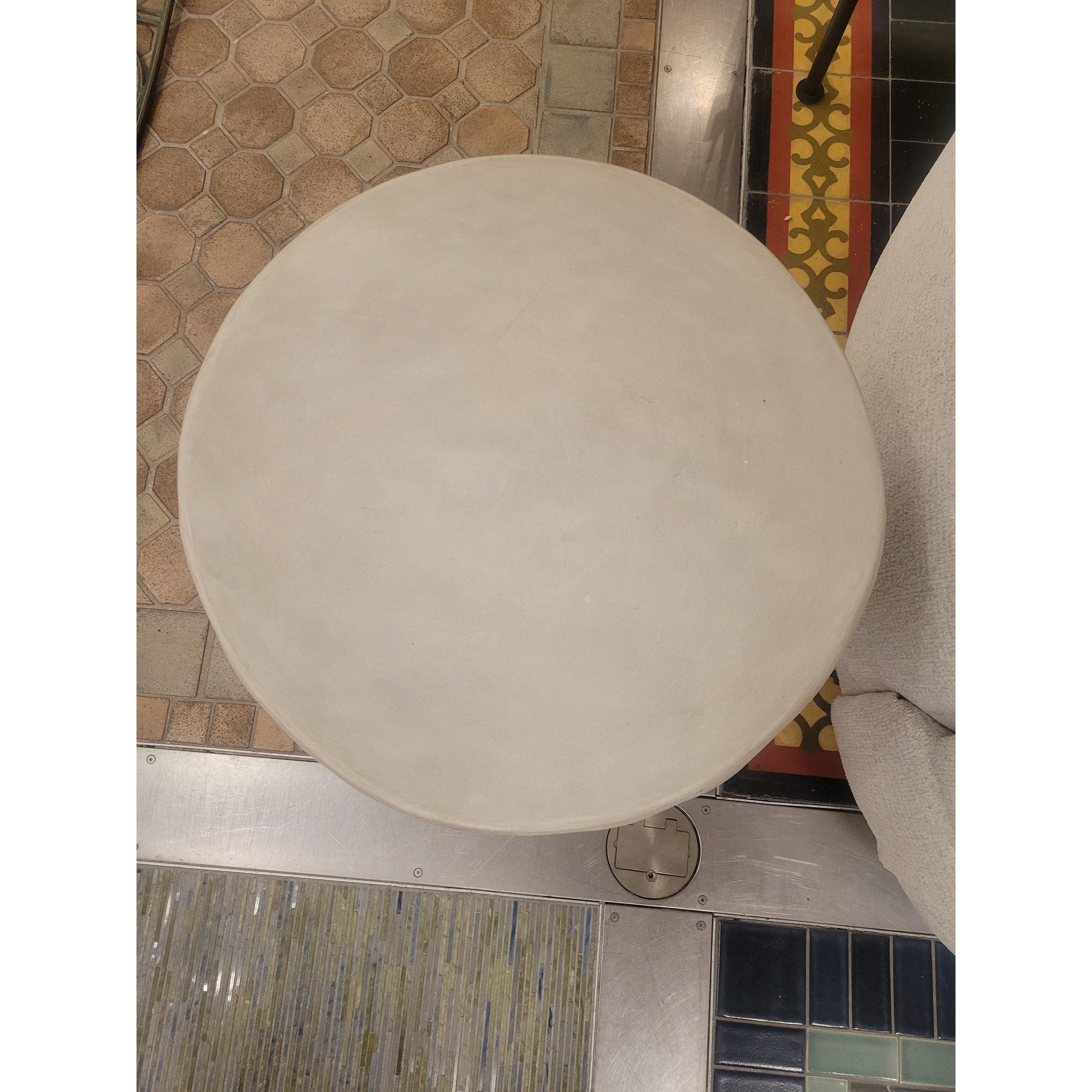 Round Fiber Stone Pedestal Side Table