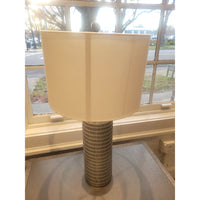 Gray & Black Dimpled Ceramic Table Lamp w/ White Shade