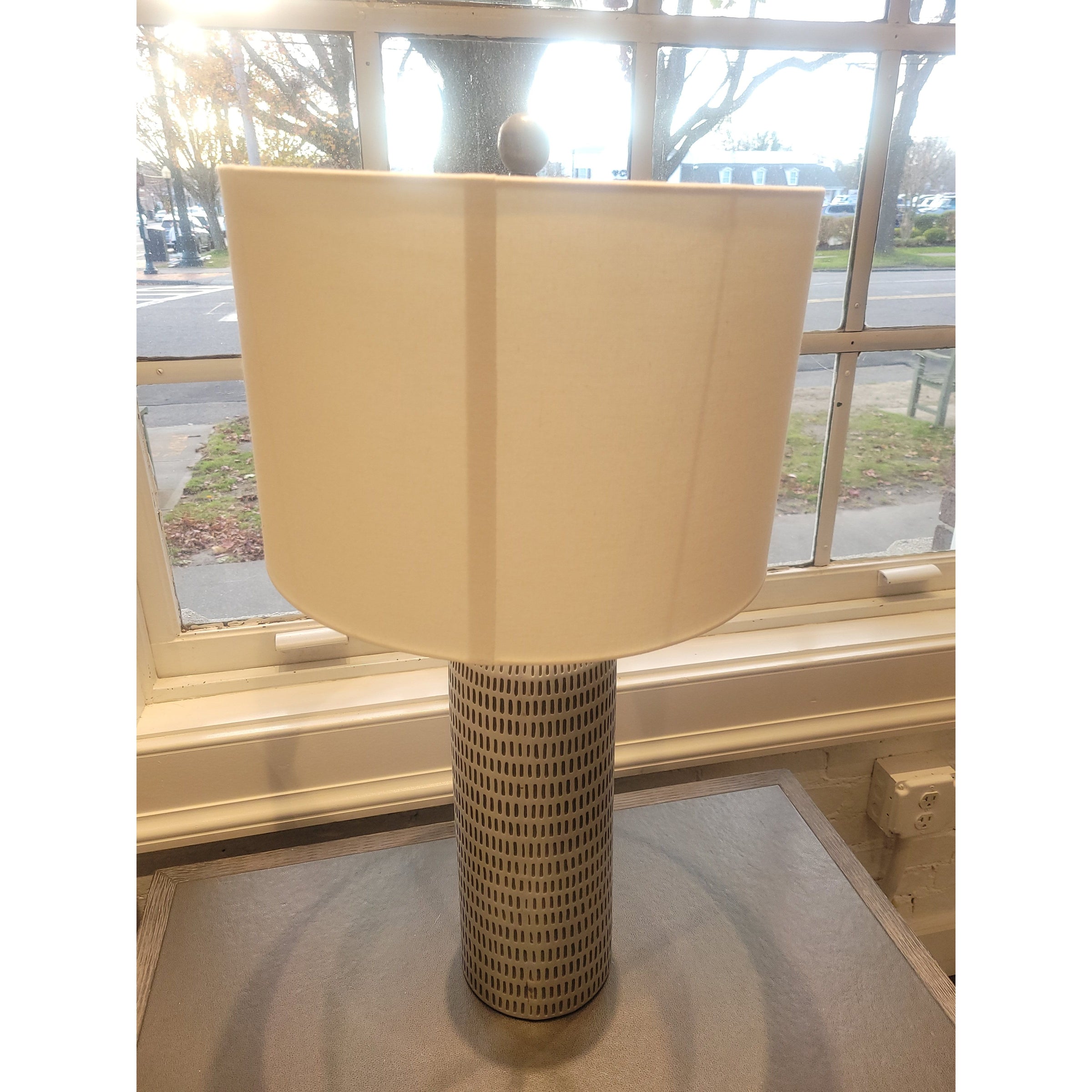 Gray & Black Dimpled Ceramic Table Lamp w/ White Shade