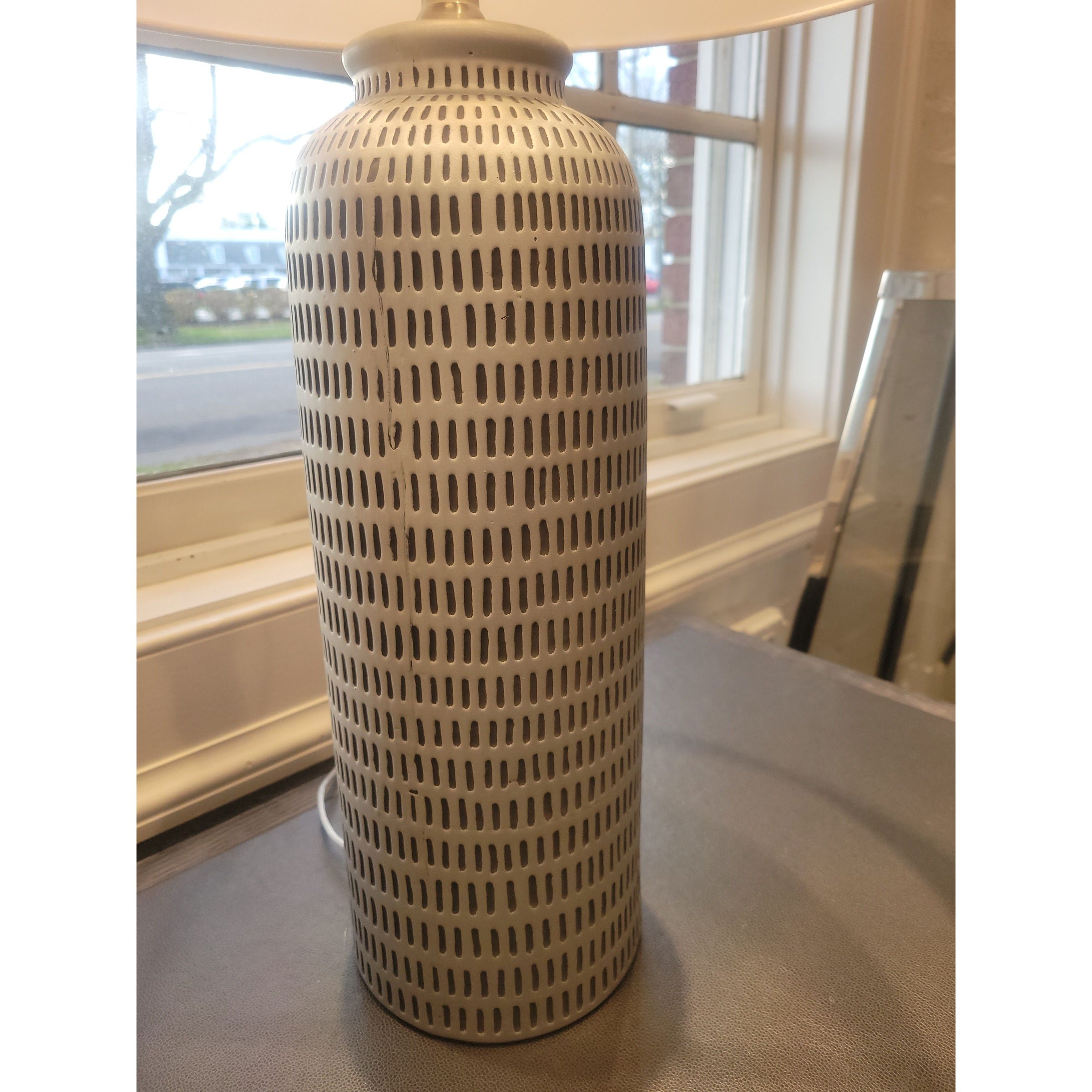 Gray & Black Dimpled Ceramic Table Lamp w/ White Shade