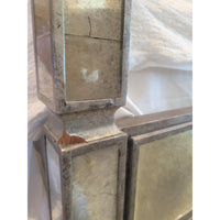 King-Sized Mirrored Mercury Glass Canopy Bed w/ Lilac Velvet Headboard (AS IS) - colletteconsignment.com