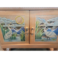 Vintage Pink Nightstand w/ Everglades Crane Design - colletteconsignment.com