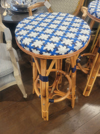 SET of 3 Blue & White Wicker Counter Stools by Maison Drucker