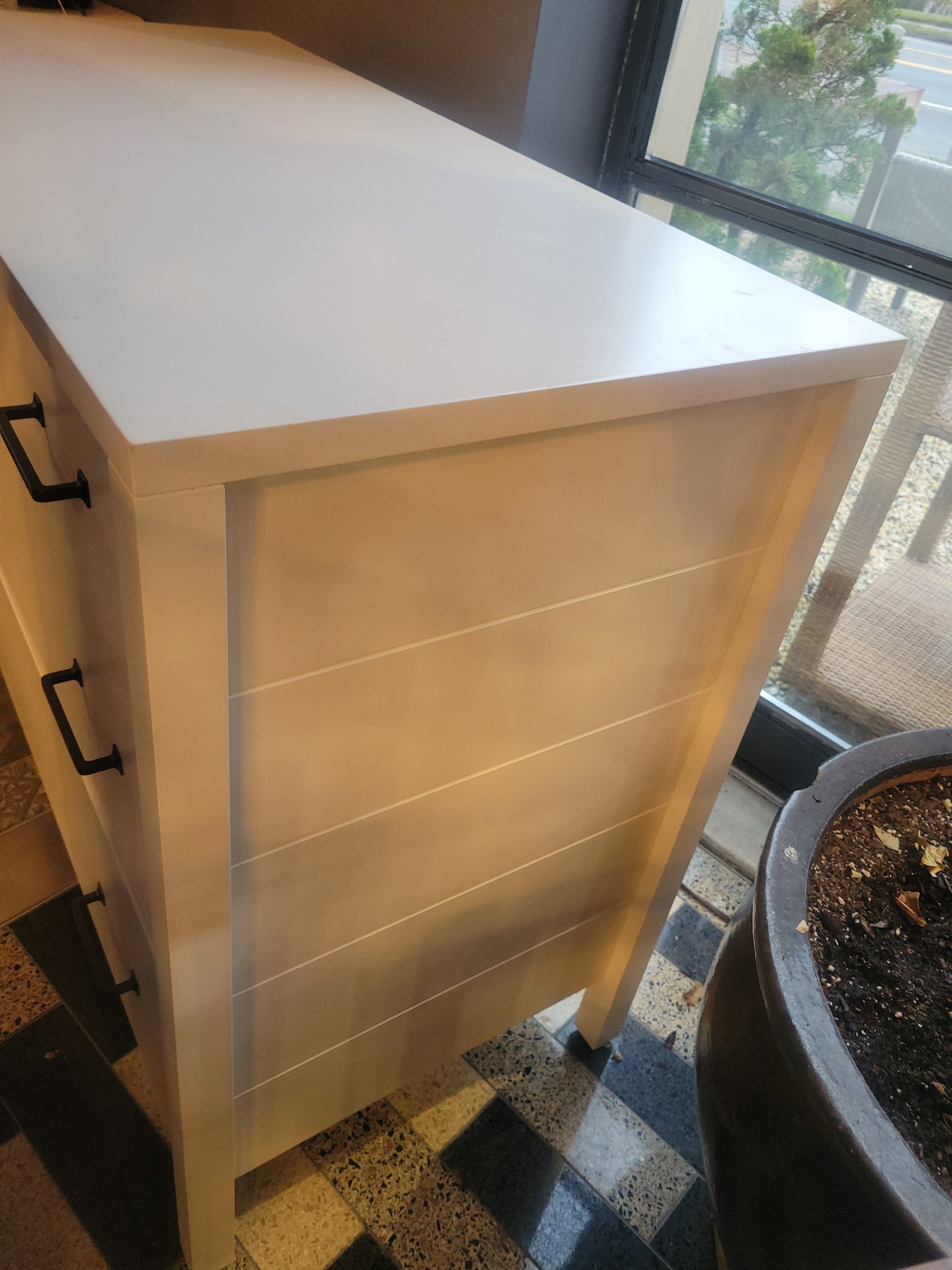 White 3-Drawer Dresser w/ Black Metal Hardware