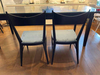 SET of 8 Black Wood Dining Chairs w/ Blue Velvet Seats by Paul McCobb