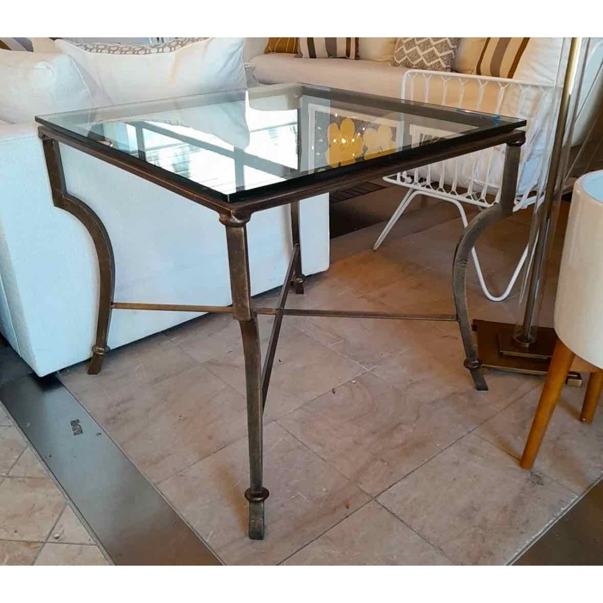 Italian Iron Syrah Square Side Table w/Glass Top,  28"Sqx25.5"H