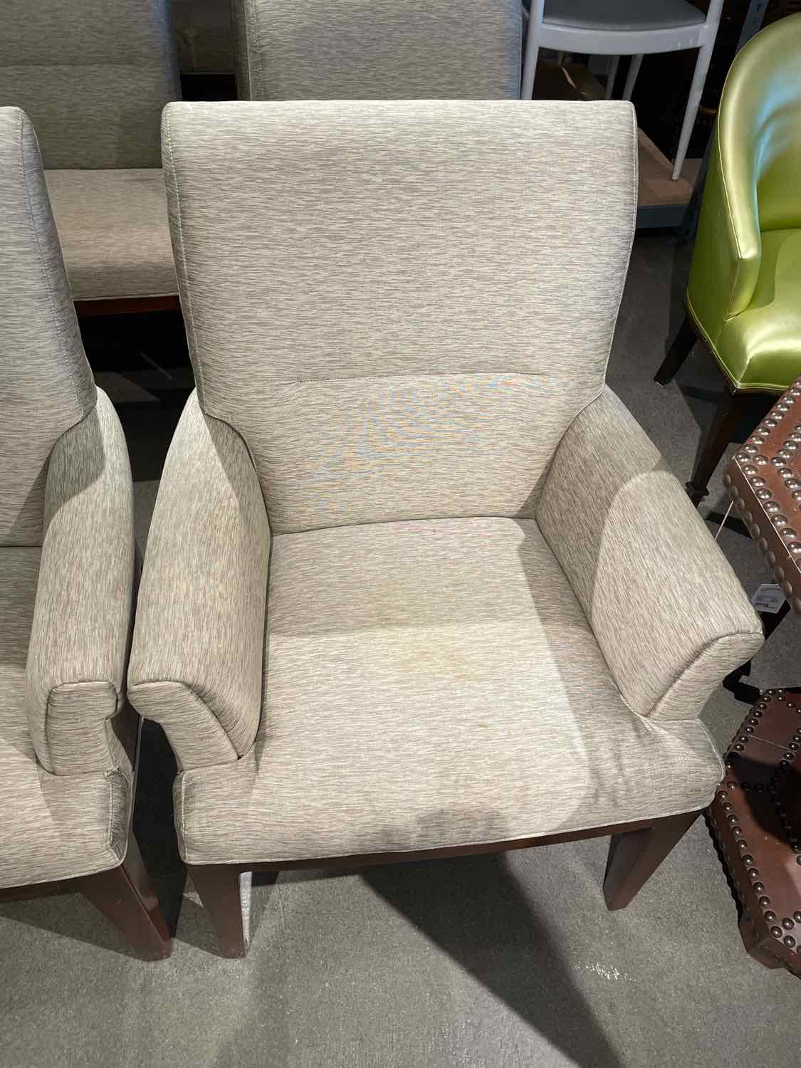 SET of 8 Gray Upholstered Dining Chairs by Bill Sofield for Baker (AS IS)