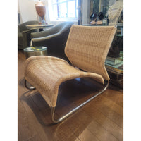 Bauhaus Style Woven Rattan Low Chair w/ Chrome Base