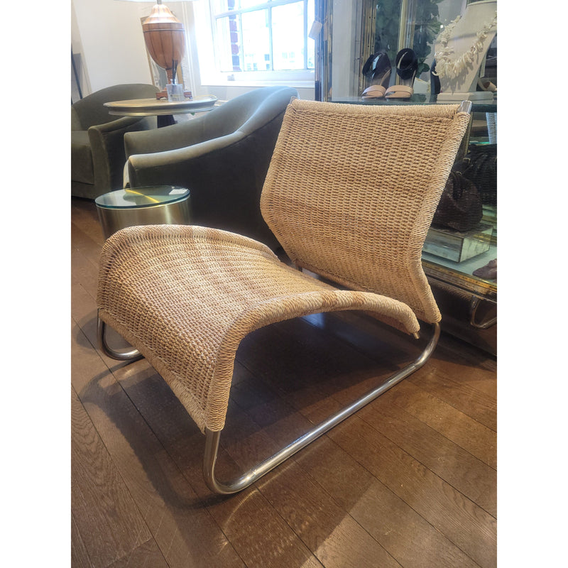 Bauhaus Style Woven Rattan Low Chair w/ Chrome Base