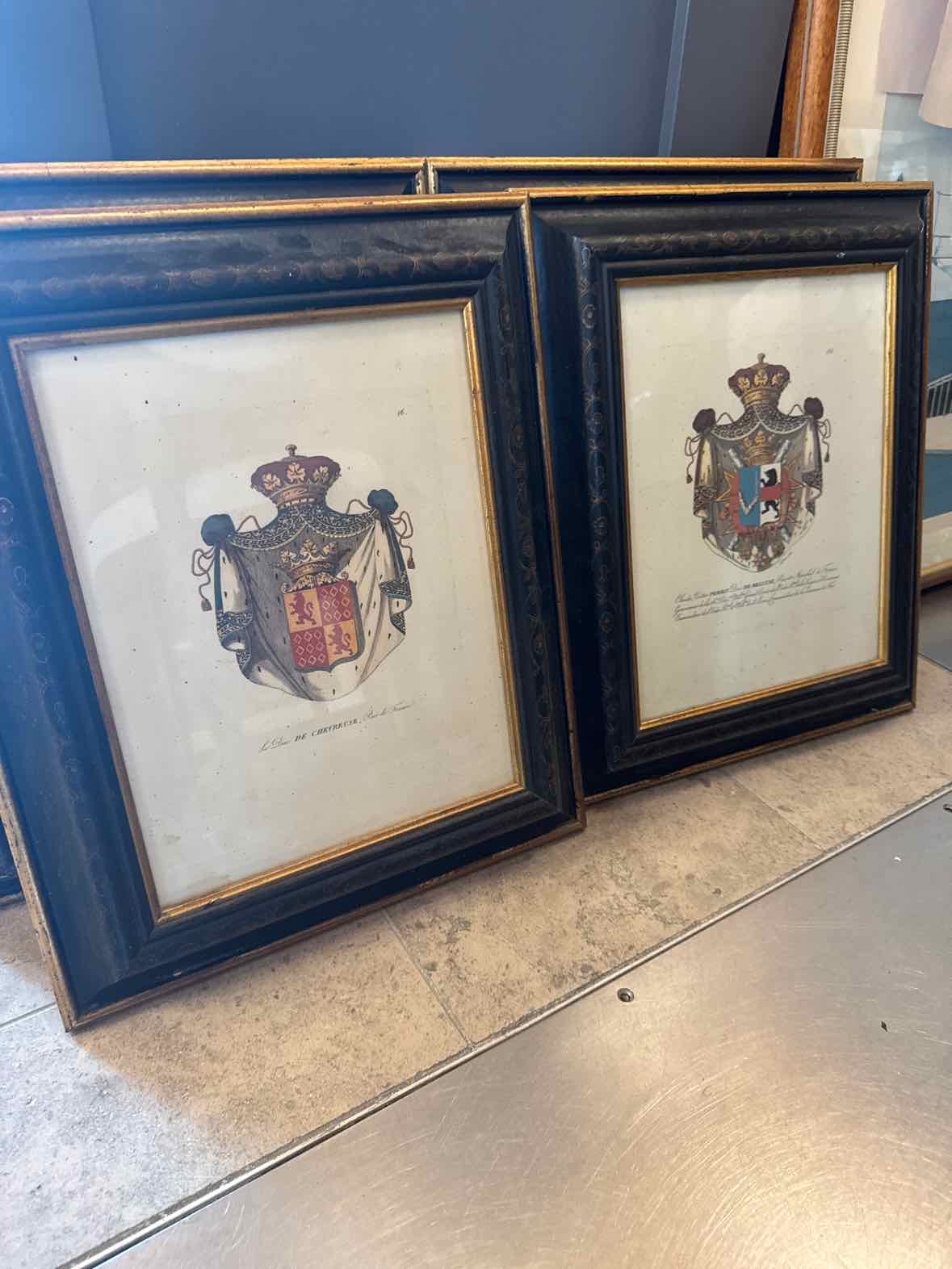 Set of (4) Framed Heraldic Code of Arms Crests