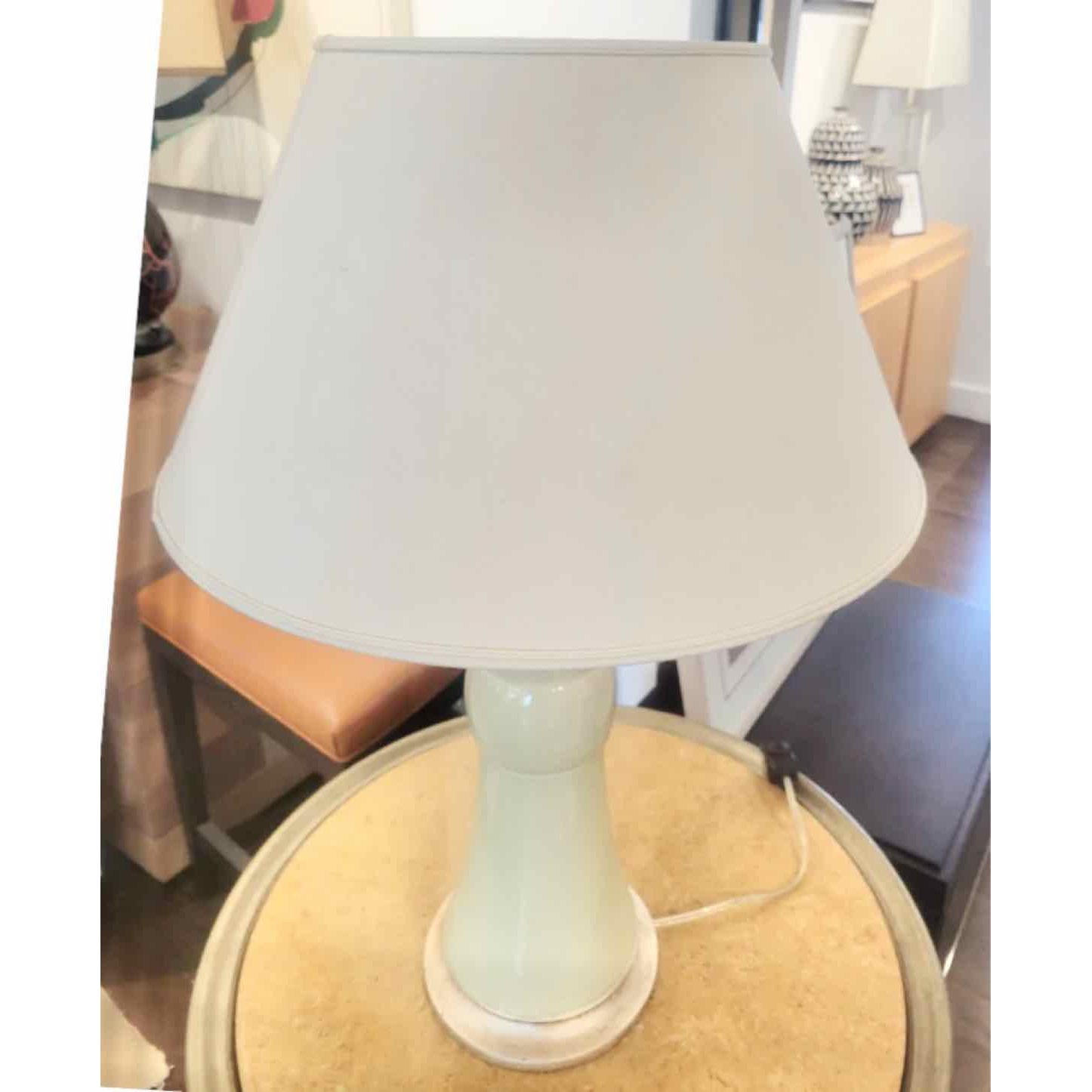 Vintage Italian Crackling Sage Green Ceramic Table Lamp w/ Shade